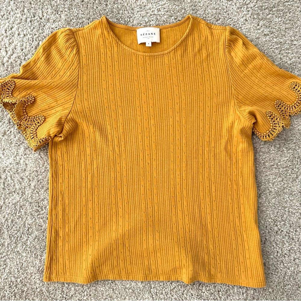 Sezane Mustard Short Sleeve Top